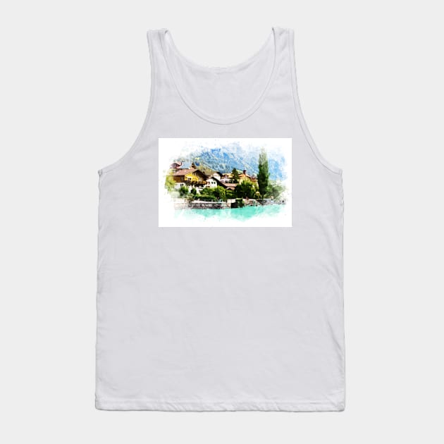 Swiss Alps Watercolor Mountains Landscape Art / Switzerland Tank Top by Naumovski